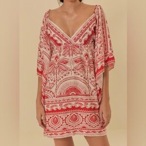 Farm Rio Red and White Boho Mini Dress